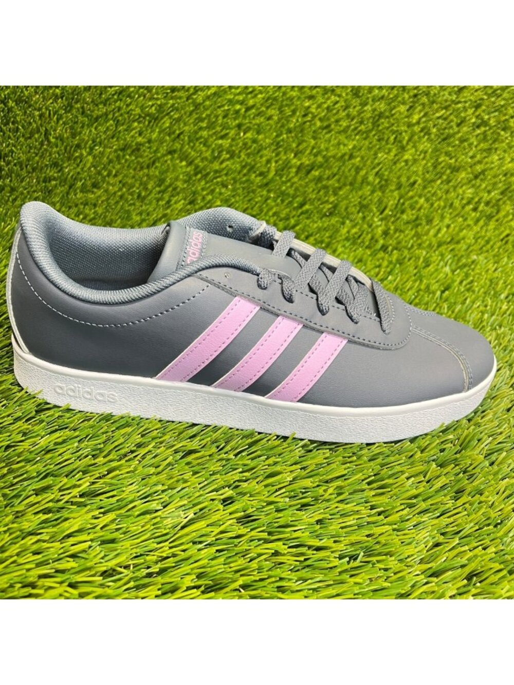 Adidas VL Court 2.0 Girls Size 6.5Y Gray Pink Running Athletic Shoes Sneakers